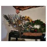 U.S flag, tree, 4 wreaths   basement