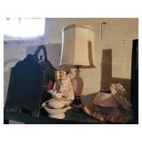 shelf of , 3 lamps & shades, magazine rack and