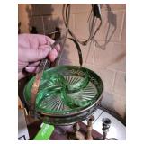 green divided dish with metal carry basket