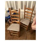 2 ladder back wood chairs upholstered seats