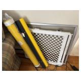 2 ikea window blinds, window screen and dog