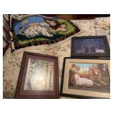 4 framed prints, country, lion n lamb, sheep