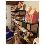 large black metal shelf, 3 - 3 ft sections each,