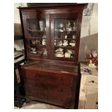 antique wood hutch, 2 doors, 3 large drawers
