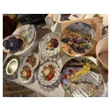 9 plates, serving bowl, metal bucket,