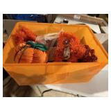 orange tote/ lid halloween decor. pumpkin,