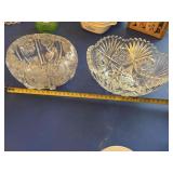 2 heavy cut glass serving bowls