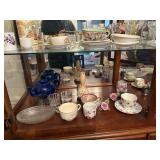 lot of dishes, wine glasses, vase teacups, serving