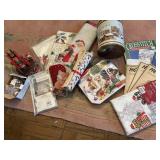 christmas, ornaments, shower curtain, wood spoon