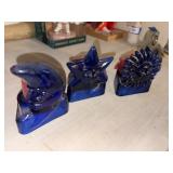 cobalt blue glass sun, moon, star candle holders