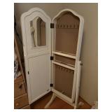 white jewelry chest , full length mirror , storage