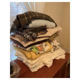 blankets, 2 throw pillows and couch cover