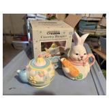easter /spring 2 teapots   basement