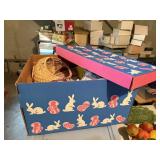 easter box, bunny ornaments, ceramic figuires