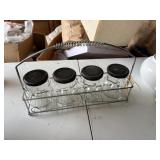 4 condiment jars with metal carrier, 1/2 pint size