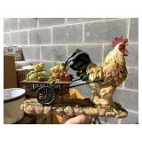 RESIN rooster with chicks in basket 12'x 9'