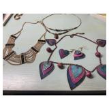 metal heart necklace and earring set, & 2 other