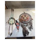 Painted Feather & 2 native american wall decor,