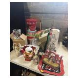 cardinal lighted piece, gingerbread teapot, angel