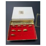 8 size 8 rings, diamond cut 22 K gold overlay