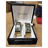 KESSARIS gold tone hinged cuff quartz watch