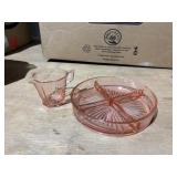 pink depression glass 4 compartment dish and