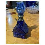 colbalt blue cottage oil lamp 6.5' tall