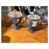 2 silver plated containers with clear  glass dish