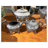 silver plated teapot elk head footed, dog on lid
