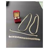 sterling silver, 2 necklaces, 2 bracelets, earring