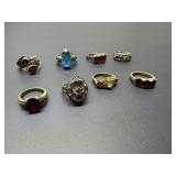 8 costume rings, stainless & silver plate size 7/8