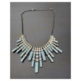 gun metal rhinestone blue bead scoop necklace