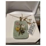 18' JADE flower necklace 14K  gold over sterling