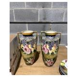 2 Hand Painted Nippon Vases 16' tall