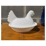 indiana glass co. milk glass hen on nest