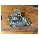ink well brass serving tray with small dish,
