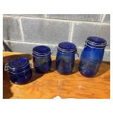 4 cobalt blue canisters, with easy seal lids
