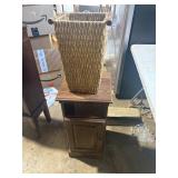 wicker basket and small cabinet