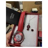 STRADA /GENOA watch , necklace and earrings red