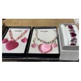 2 heart shape necklaces, earrings & bracelet