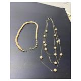 2 necklaces, 1 set of heavy pearls, 1 three strand