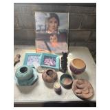 group of native american. pottery pieces, chief,