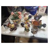 rooster collection, wire pieces, planter, napkin