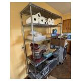 6 shelf metal shelf unit on wheels with plastic