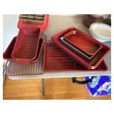 set of red baking pans,   living room