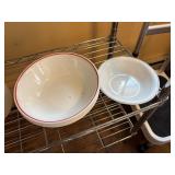 4 red rimmed corelle serving bowls,8' & 1 bowl