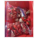 tote of cardinals ornaments,2 bags berry garland,
