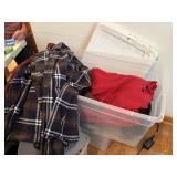large tote /lid of mens clothes mostly large, swea