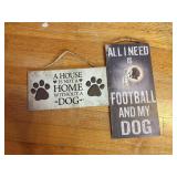 2 wood signs, redskin football 1ft x 6', dog