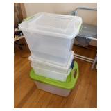 4 totes, 3with lids, 1 basin  living room